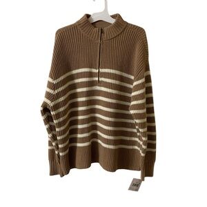 Falls Creek Brown and Cream Striped Turtleneck Sweater